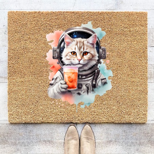 Space Cat Japanese Retro Kawaii Cute Kawaii Astron Coir Doormats