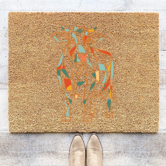 Geometric Farm Animal Graphic Vibrant Cow Coir Doormats