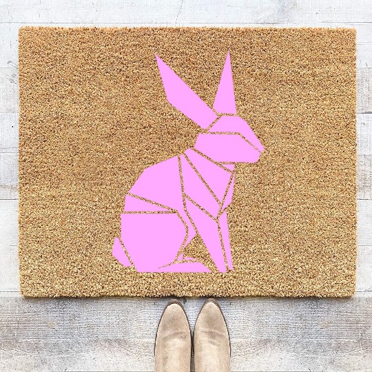 Origami Styled Pink Bunny Rabbit Geometric Art Coir Doormats
