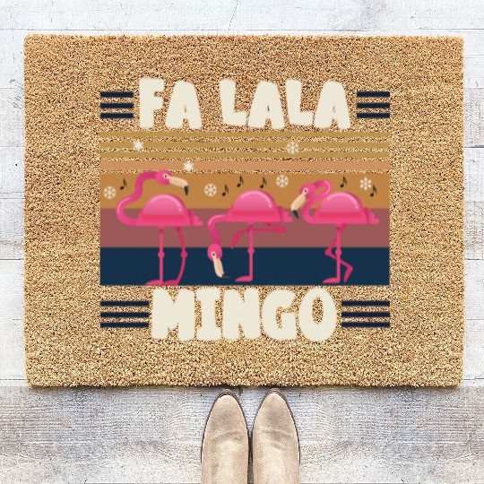 Candy Cane Flamingoes Fa La La MINGO Flamingo Coir Doormats