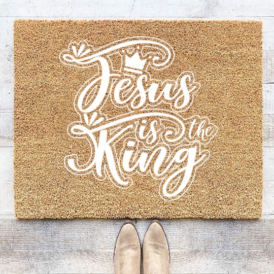 Jesus Is King Love Jesus Christian Christmas Coir Doormats