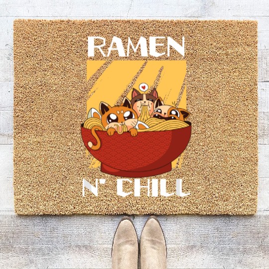 Cute Kawaii Cat Ramen Bowl Japanese Noodle Soup Coir Doormats