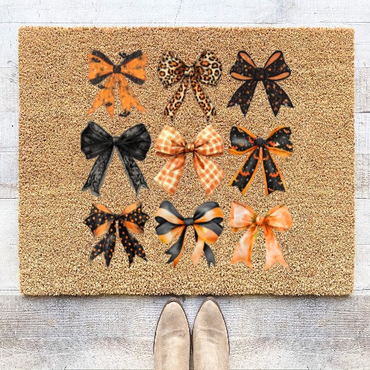 Coquette Halloween Bow Girly Spooky Season Hallowe Coir Doormats