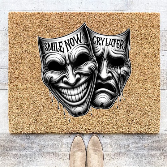 SMILE NOW CRY LATER Drama Masks Payaso Cholo Tatto Coir Doormats