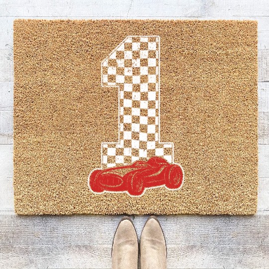 01 Year Old Pit Crew Boy Car Racing 1st Birthday Coir Doormats