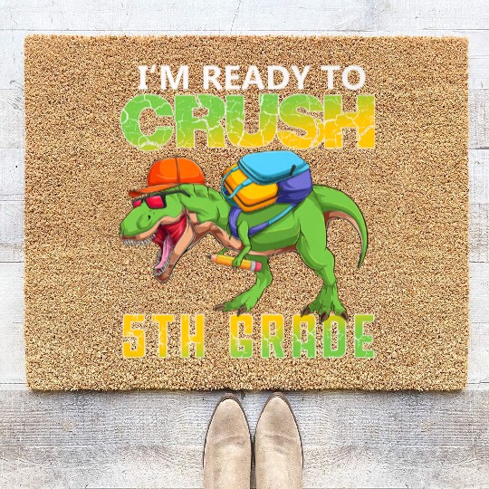 Ready To Crush 5th Grade T Rex Dinosaur Back To Sc Coir Doormats