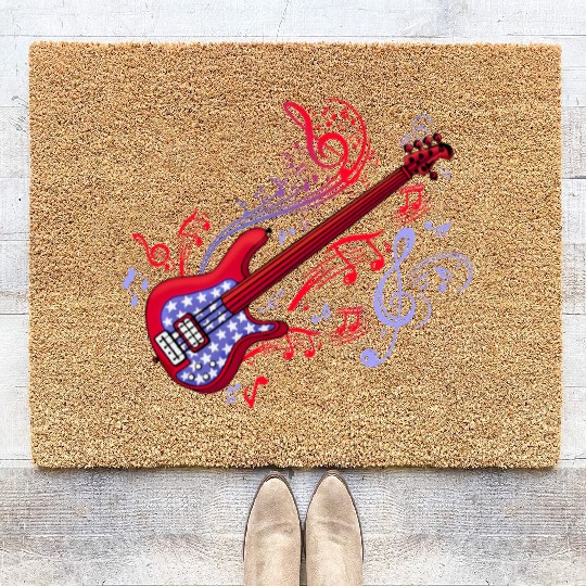 Bass Guitar Player Men Musician 4th Of July USA Coir Doormats