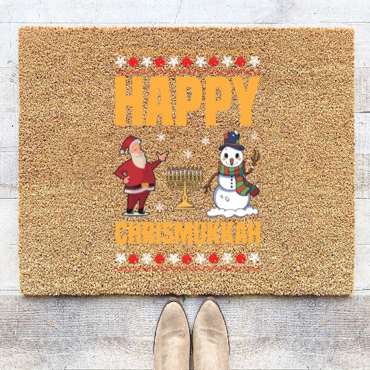 Happy Chrismukkah Funny Hanukkah Christmas Santa Coir Doormats