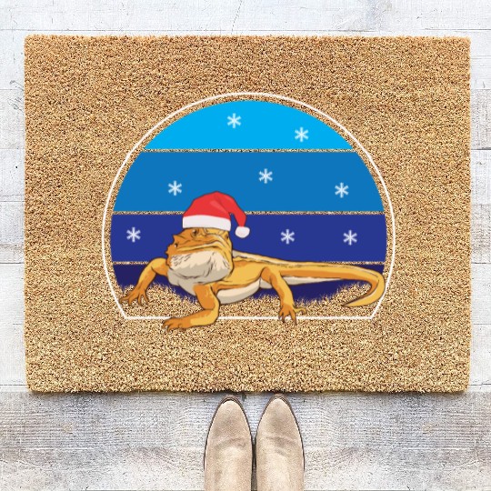 Iguana Christmas Light Sweater Funny Animals Lover Coir Doormats