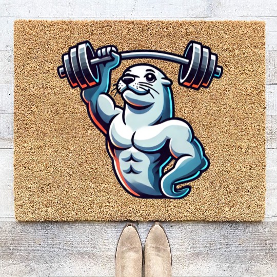 Seal with Barbell Fitness Gym Training Coir Doormats