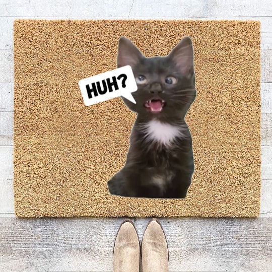 Funny Cross Eyed Cat Meme Huh Funny Cat Coir Doormats