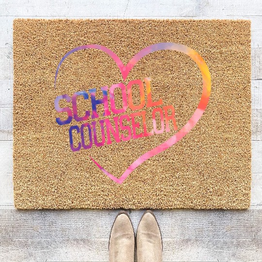 School Counselor Heart Watercolor Coir Doormats