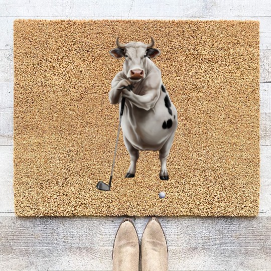 Cow Playing Golf Coir Doormats