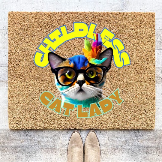 Colorful Cat with Glasses - Childless Cat Lady Coir Doormats