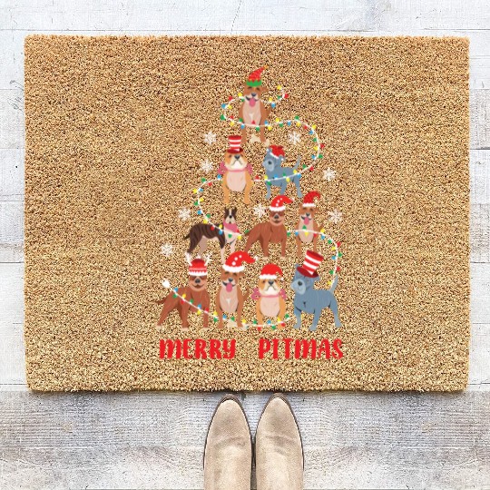 Merry Pitmas Pitbull Dog Ugly Christmas Sweater Coir Doormats