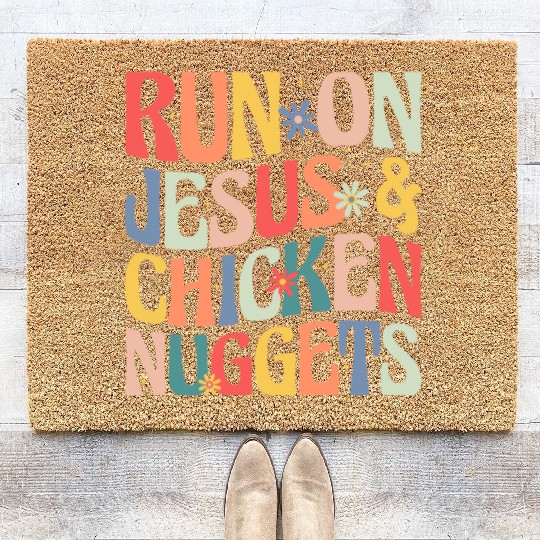 Run on Jesus and Chicken Nuggets Coir Doormats