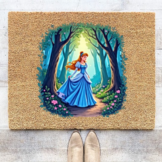Graceful girl walking in forest Coir Doormats