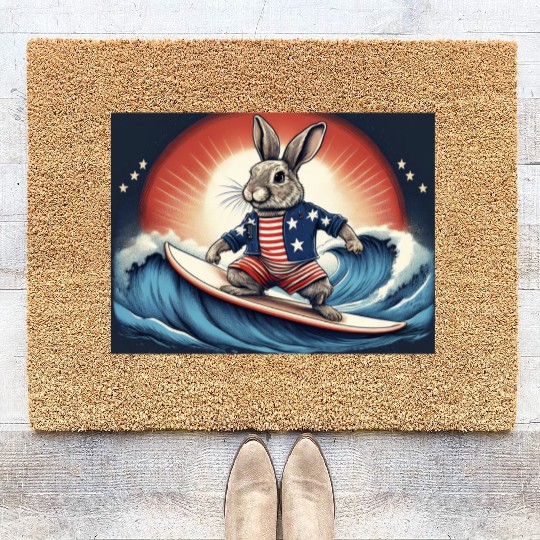 Stars & Stripes Surfer Bunny Coir Doormats