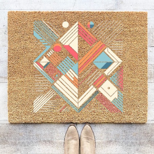 Retro Geometric Shapes 80s 90s Style 4 Coir Doormats