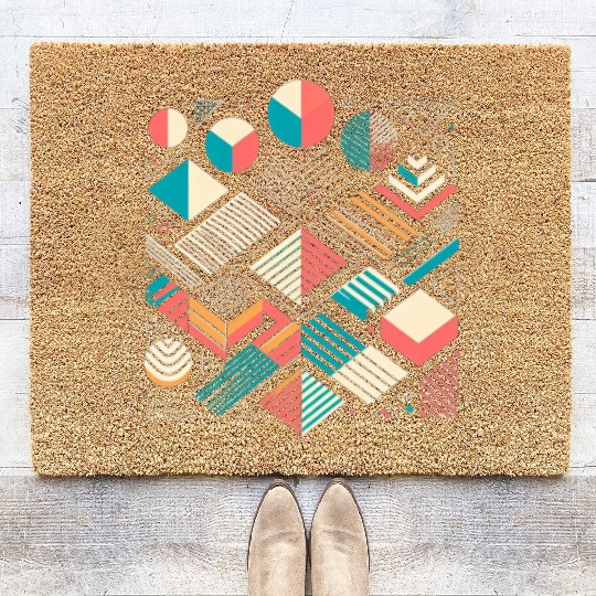 Retro Geometric Shapes 80s 90s Style 1 Coir Doormats