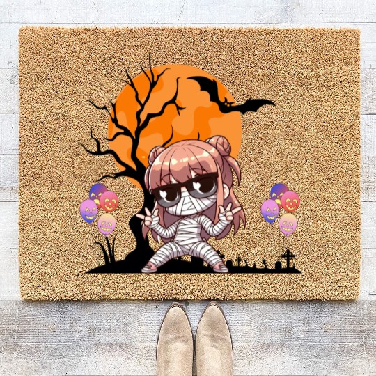 Chibi Mummy Illustration for Halloween Coir Doormats