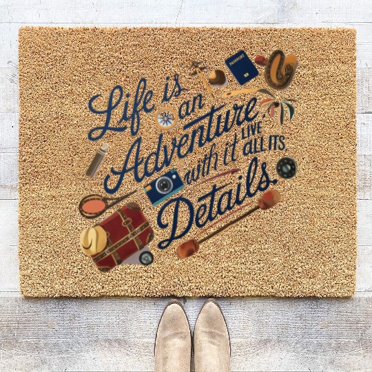 Creative illustration of text life is an adventure Coir Doormats