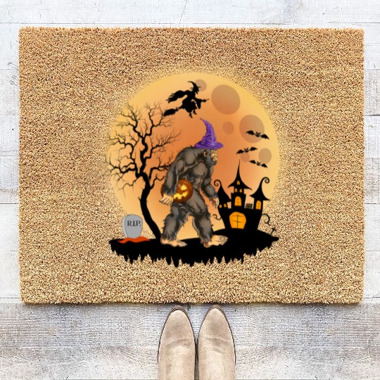 Sasquatch Halloween Trick-or-Treat Pumpkin Coir Doormats