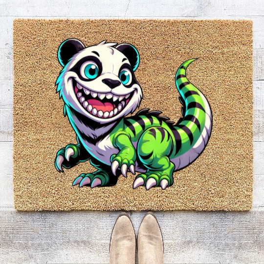 Quirky dino T-Rex panda mythical creature fantasy Coir Doormats