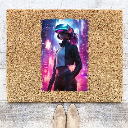 Cyberpunk VR Girl - Futuristic Virtual Reality Coir Doormats