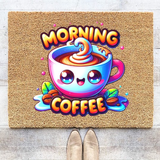 The Great wave of Morning Coffee Coir Doormats