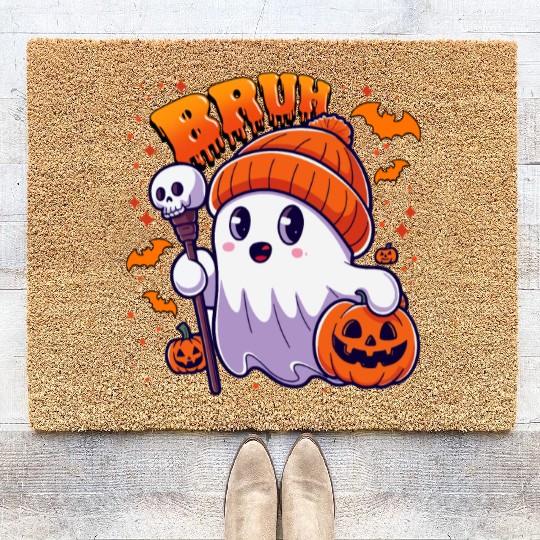 Bruh Ghost Halloween Cute Ghost Trick Or Treat Coir Doormats