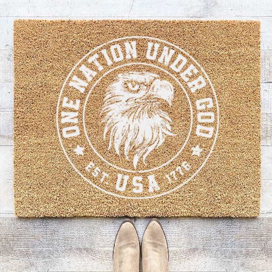 One Nation Under God Est. USA 1776 American Eagle Coir Doormats