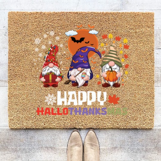 Happy Hallothanksmas Halloween Thanksgiving Coir Doormats