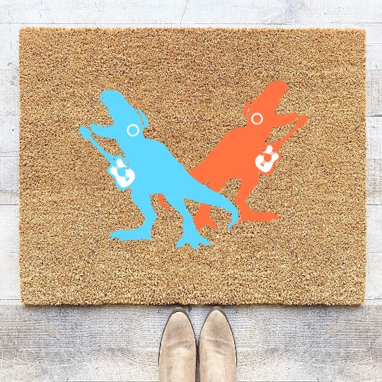 2 Guitar Dino T. Rex Guitarist Dinosaurs Roaring Coir Doormats