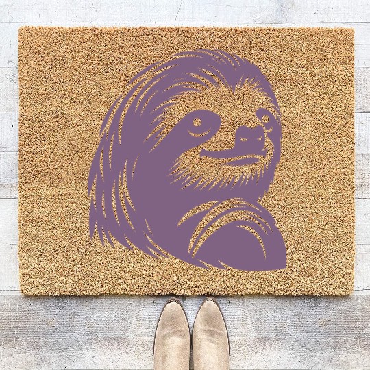 Thoughtful sloth face portrait silhouette Coir Doormats