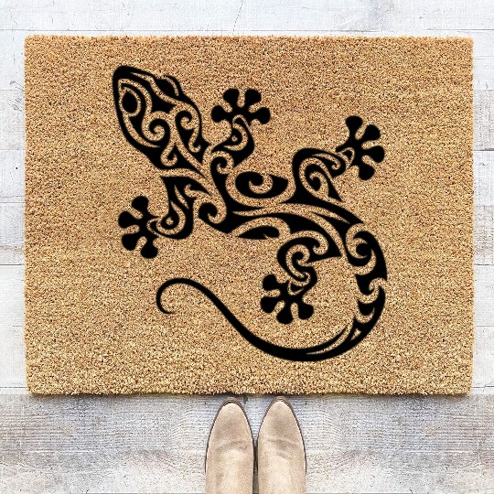 Cute Gecko In T Tattoo Ink Style Coir Doormats