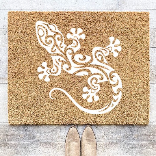 Cute Gecko In T Tattoo Ink Style Coir Doormats
