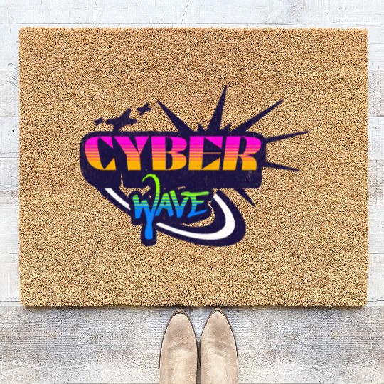 Cyber Wave - Neon Streetwear for Y2K fans Coir Doormats