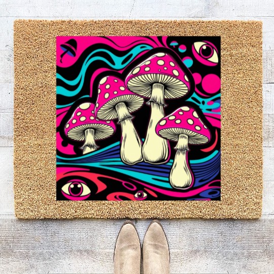 Psychedelic Shrooms: Neon Fungi Fantasy Coir Doormats