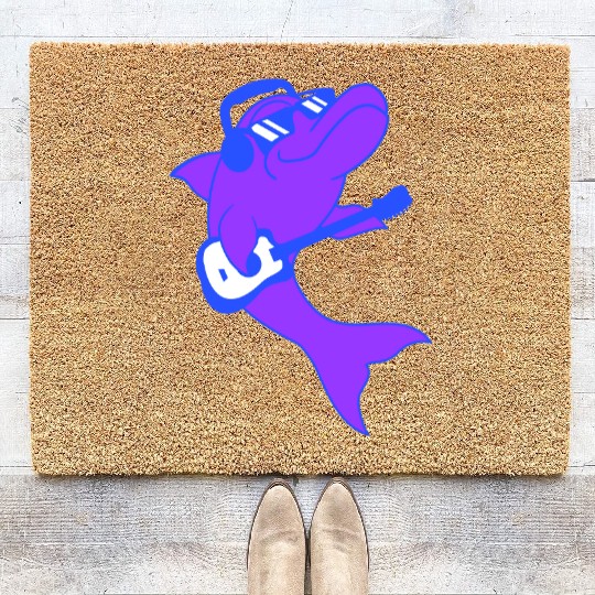 Cool Dolphin Playing Guitar Headphone Sunglasses Coir Doormats