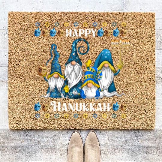 "Hanukkah Gnome" Wishing You a Happy Hanukkah Coir Doormats