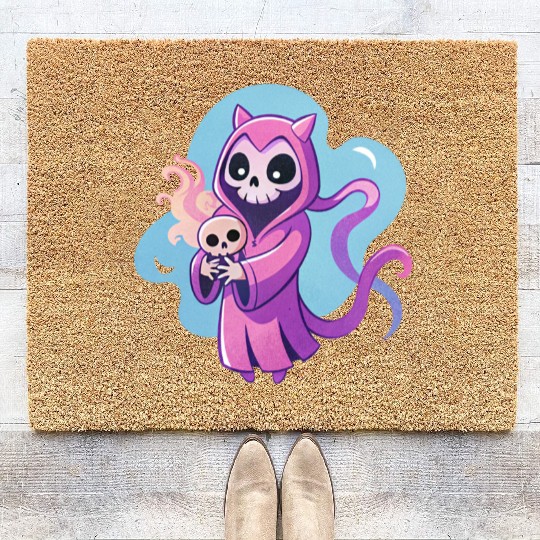skeletal figure, violet pink robe, lavender puppy Coir Doormats