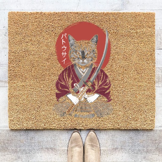 Neko Battousai Samurai Cat Classic Coir Doormats