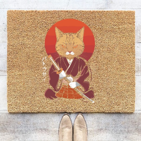 Neko Battousai Samurai Cat Classic Coir Doormats