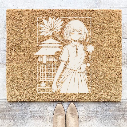 Japan: Sakura Girl Cartoon Coir Doormats