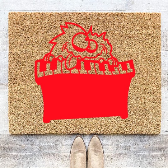 Funny Hairy Alien Monster Playing Keyboard Music Coir Doormats