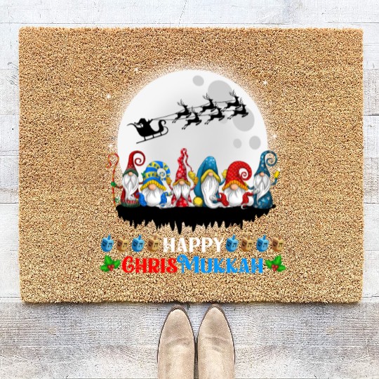 Happy Chrismukkah Gnomes Christmas Hanukkah Coir Doormats