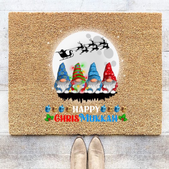 Happy Chrismukkah Gnomes Christmas Hanukkah Coir Doormats