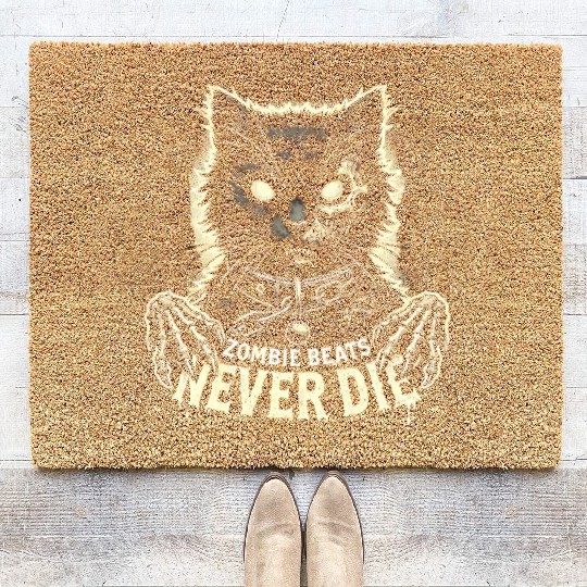Horror Cat Zombie Never Die Skull Halloween Lover Coir Doormats