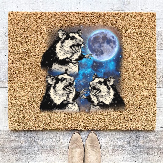Three Possum Moon Cursed Meme 3 Howling Possum Coir Doormats